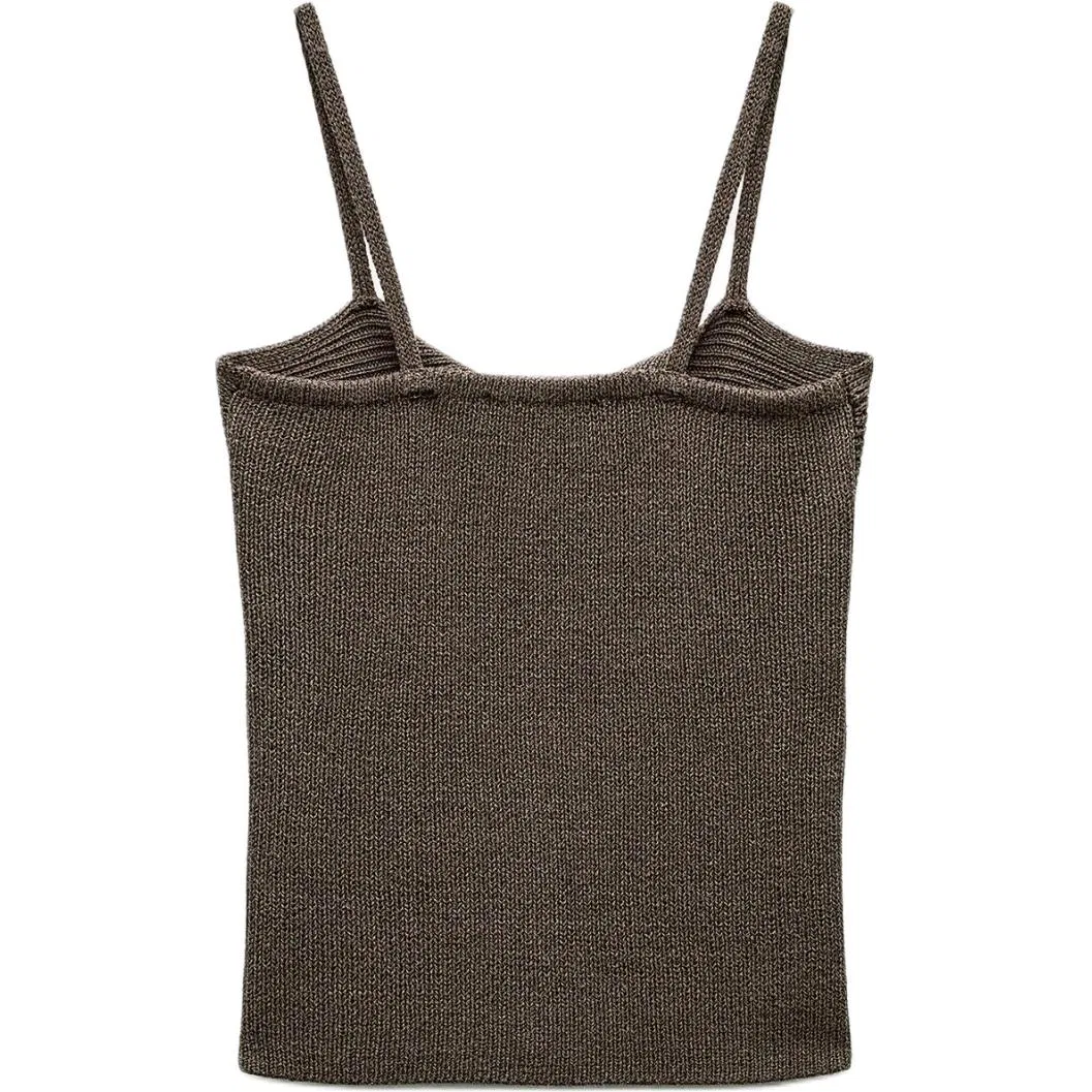 Женская майка на бретелях с V-образным вырезом Dark Khaki ZARA — фото 3