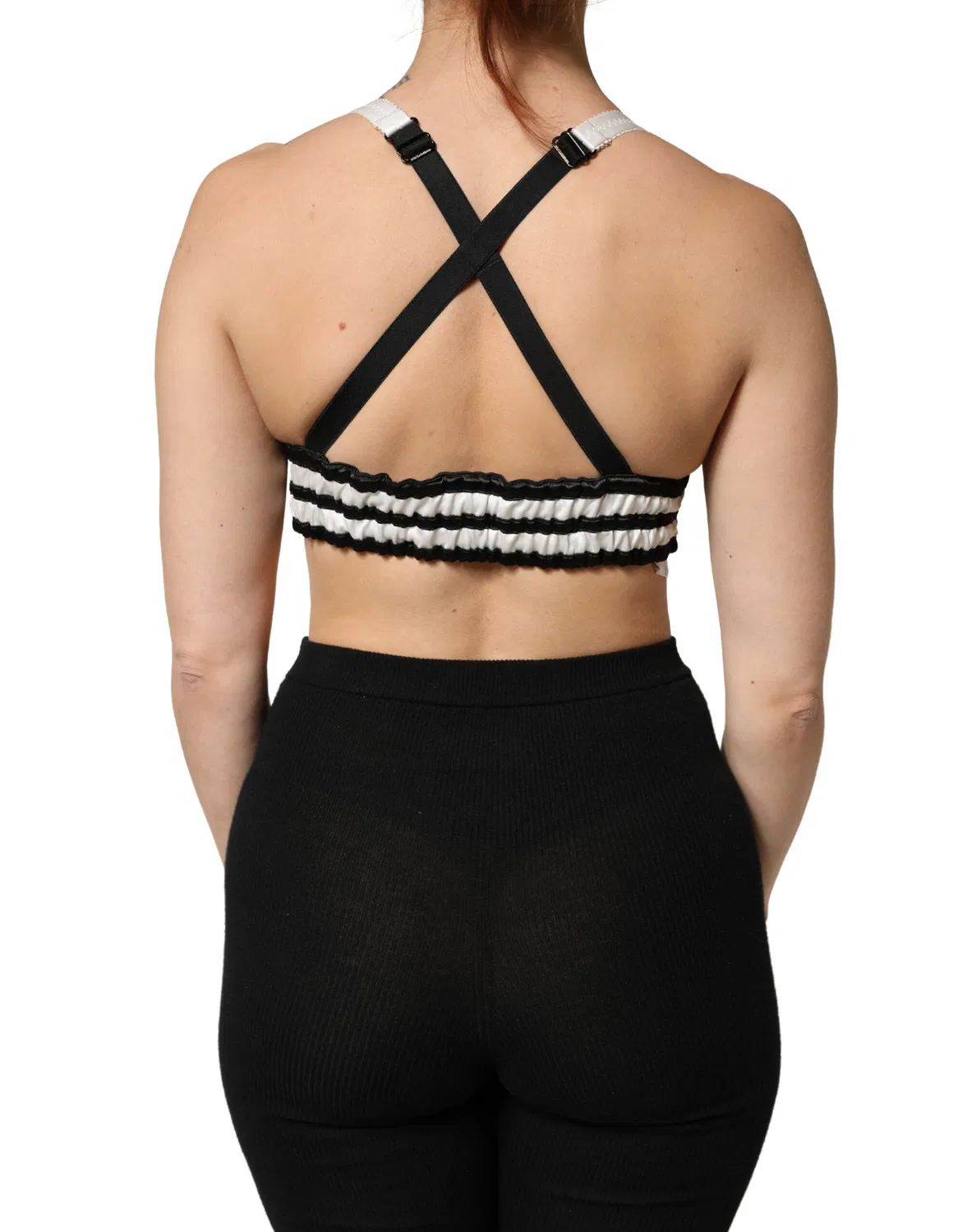 Женский топ-бралетт с цветочной вышивкой Black Floral Silk Satin Crop Logo Dolce & Gabbana, Black/White — фото 4