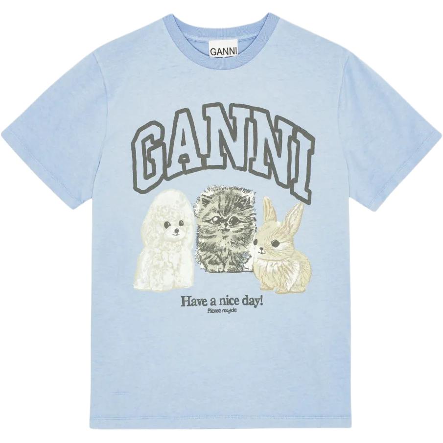 

Футболка с логотипом Ganni, светлый синий