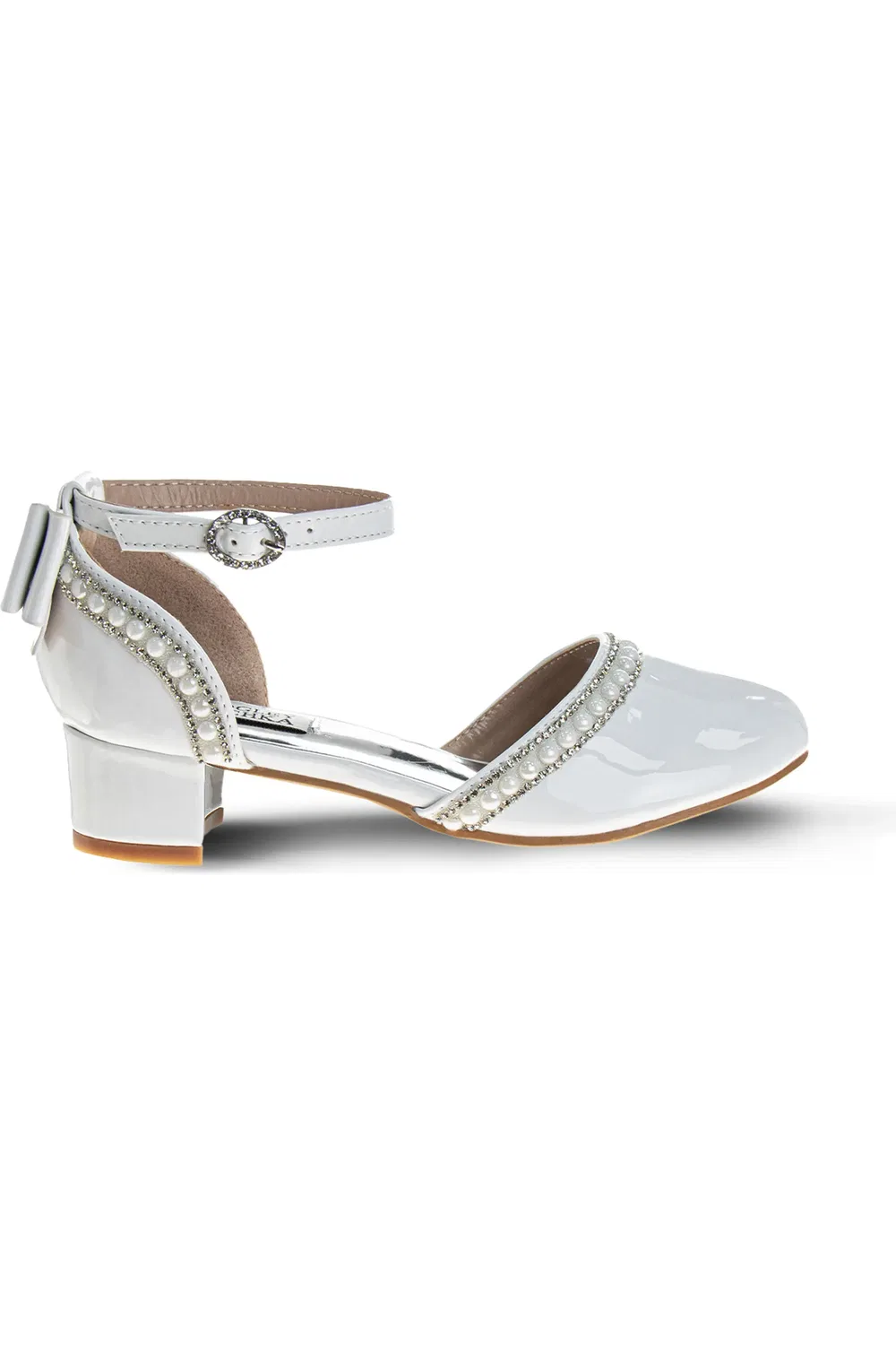 Туфли детские с бантом Badgley Mischka Collection, White Patent — фото 2