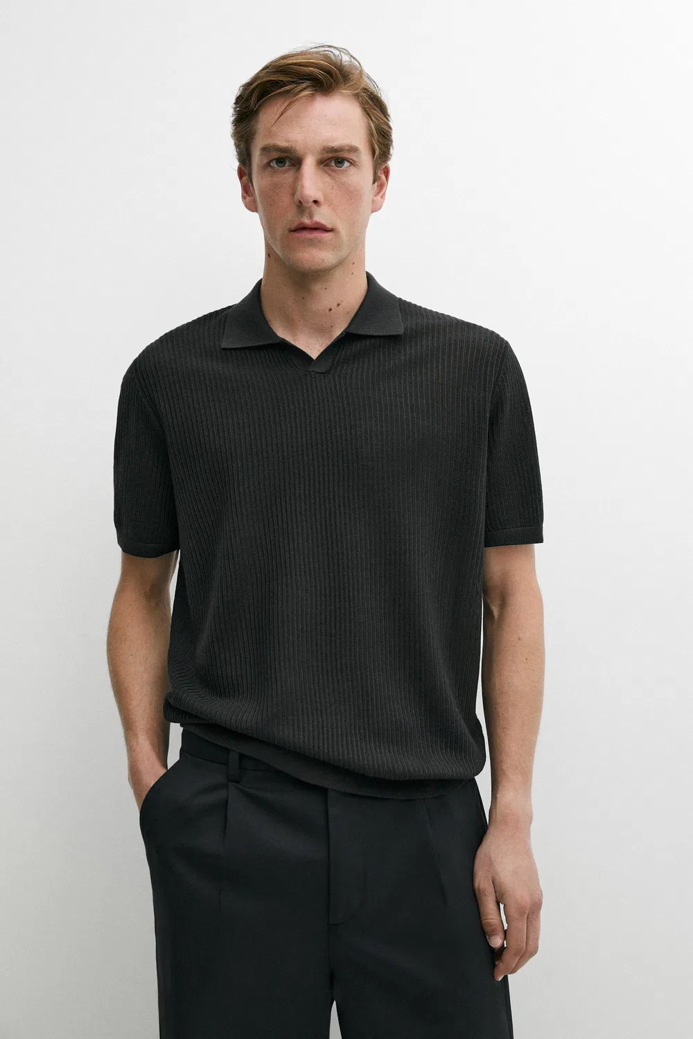 Поло Massimo Dutti Wool Blend Short Sleeve Knit, серо-зеленый