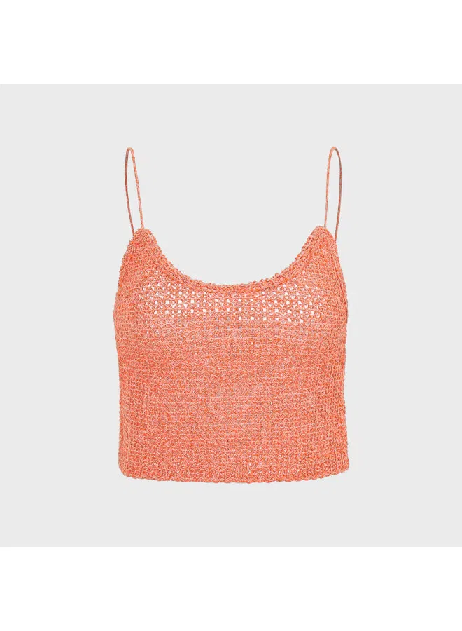Топ вязаный ажурный с коротким рукавом Zara, оранжевый — фото 2