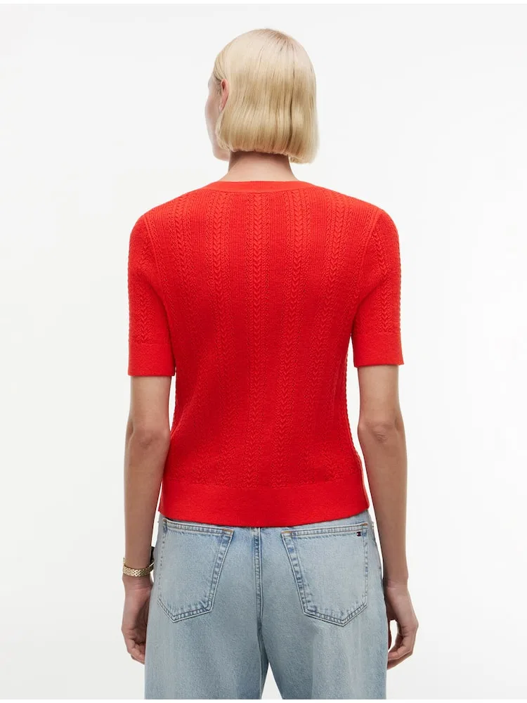 Кардиган с золотыми пуговицами, модель Gold Button Cable TOMMY HILFIGER, Red — фото 3