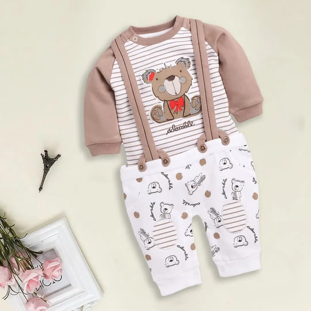 Комбинезон-штаны с длинным рукавом с принтом медвежонка Baby Go, бежевый — фото 2