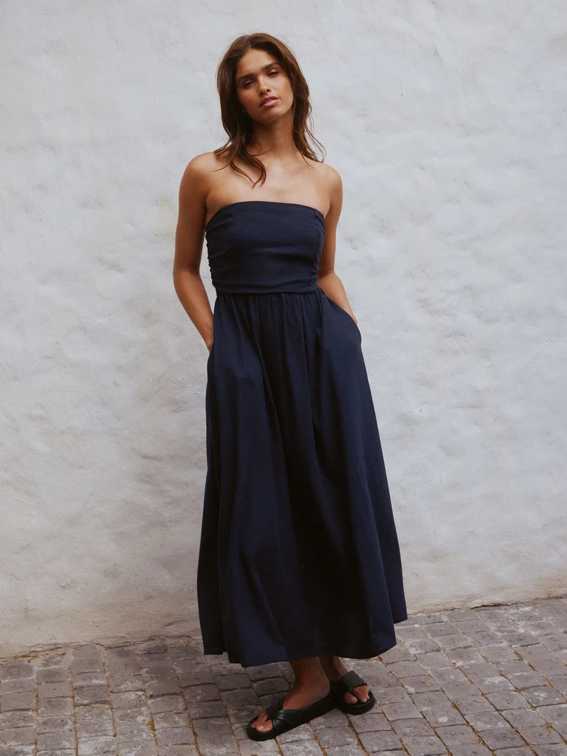 Платье миди с драпированным бандо, Navy Blue Next