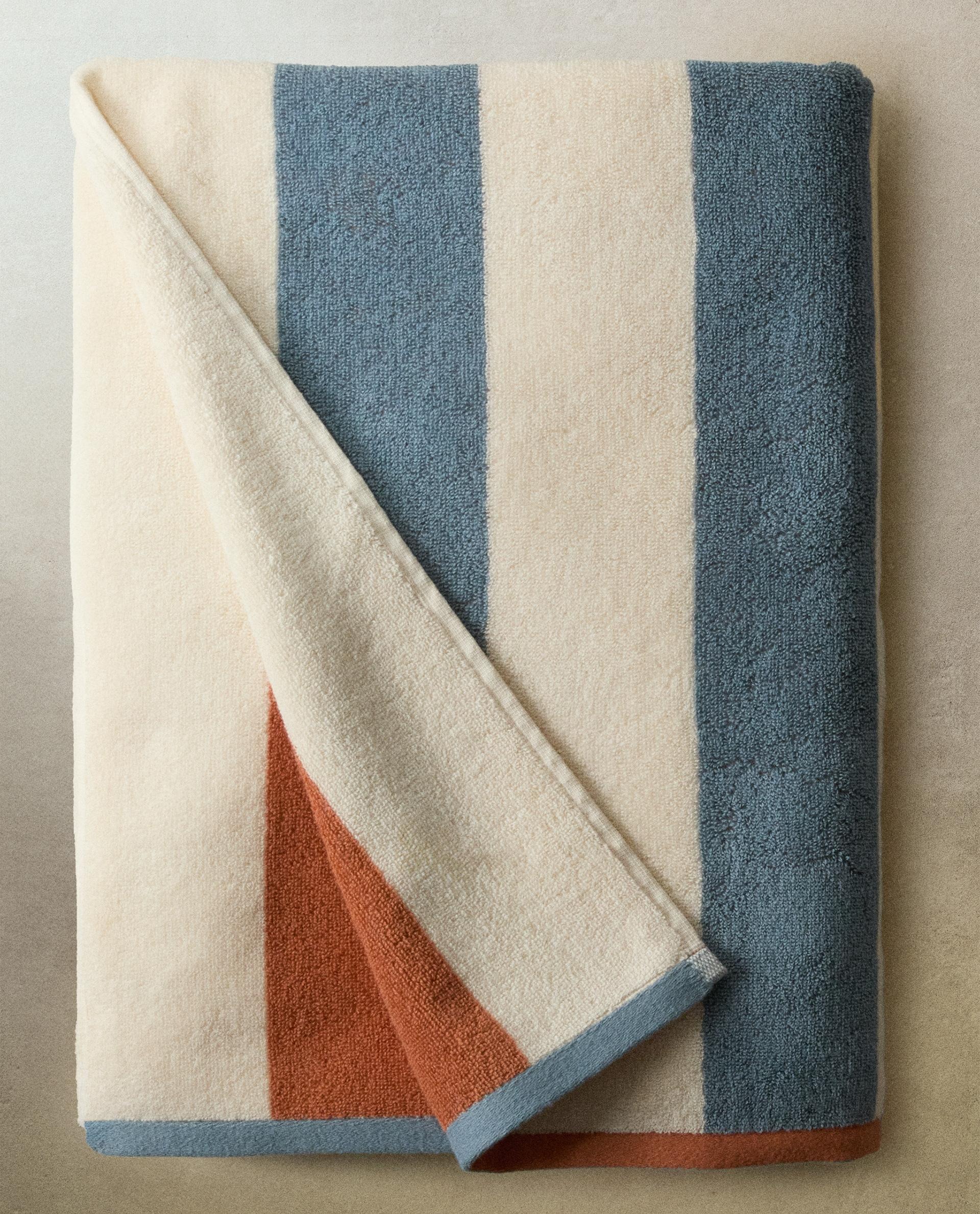 

Полотенце Zara Home Reversible Striped Cotton, синий/бежевый/красный