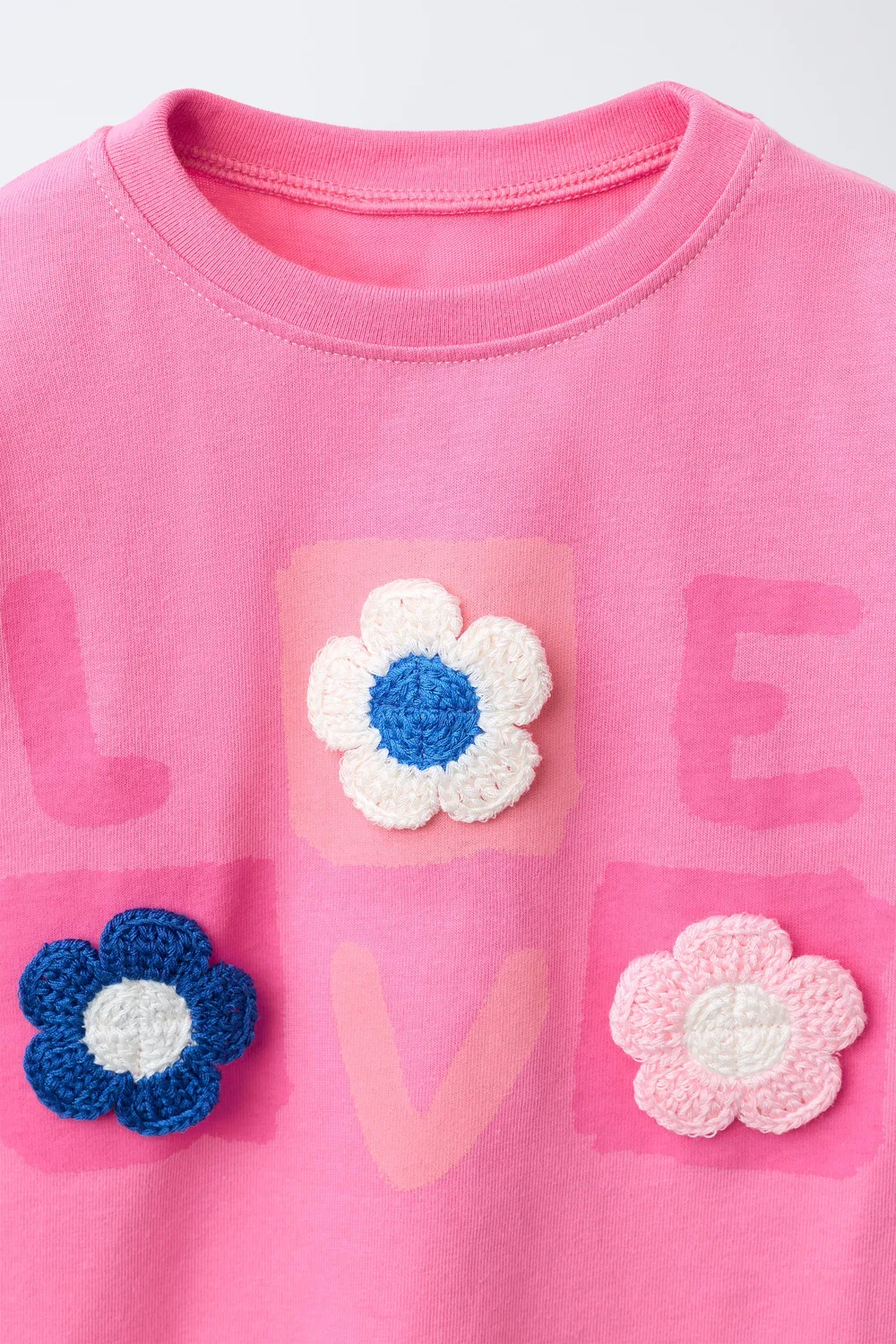 Футболка с цветочной аппликацией, связанная крючком ZARA, Bubble Gum — фото 3