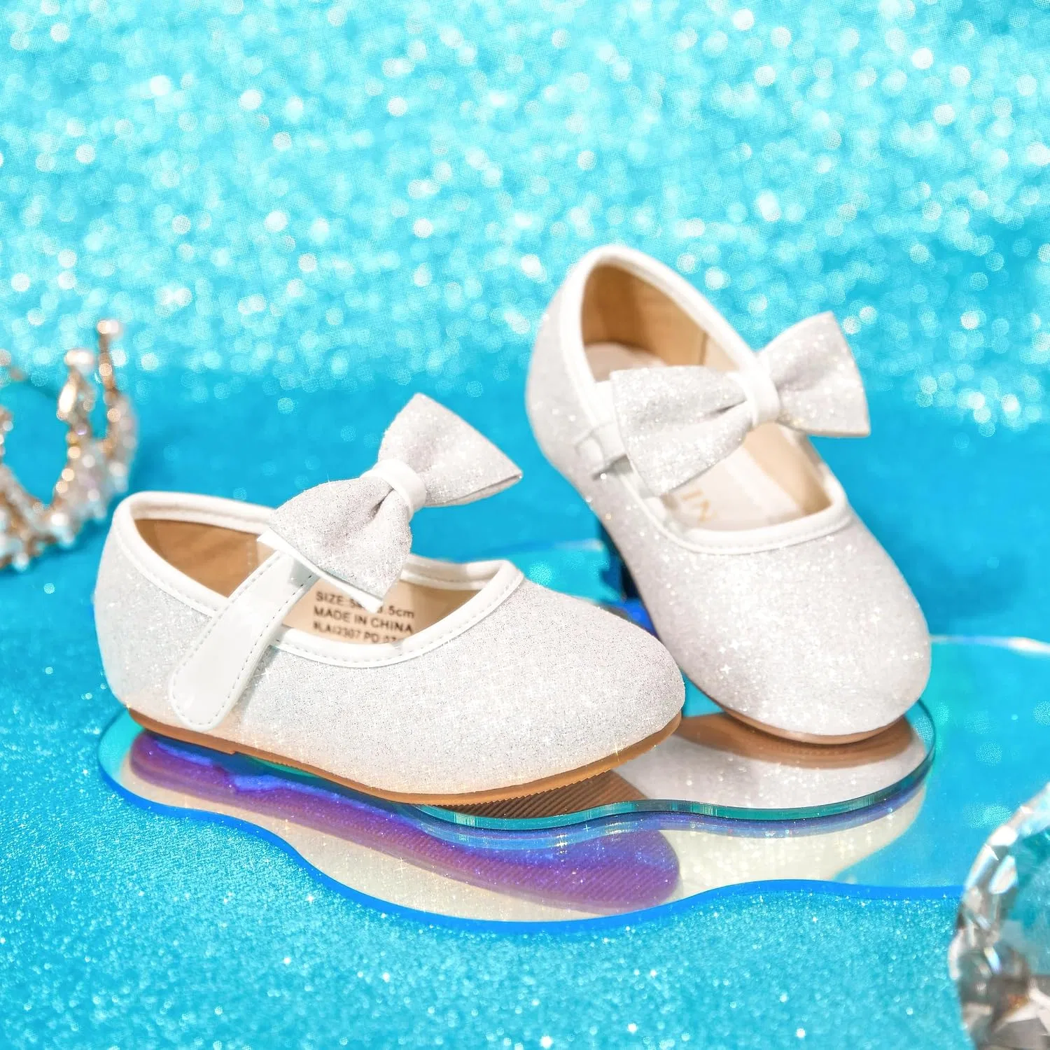 Детские туфли Мэри Джейн для девочек PHIRAMIN, Sparkly Glitter White — фото 4