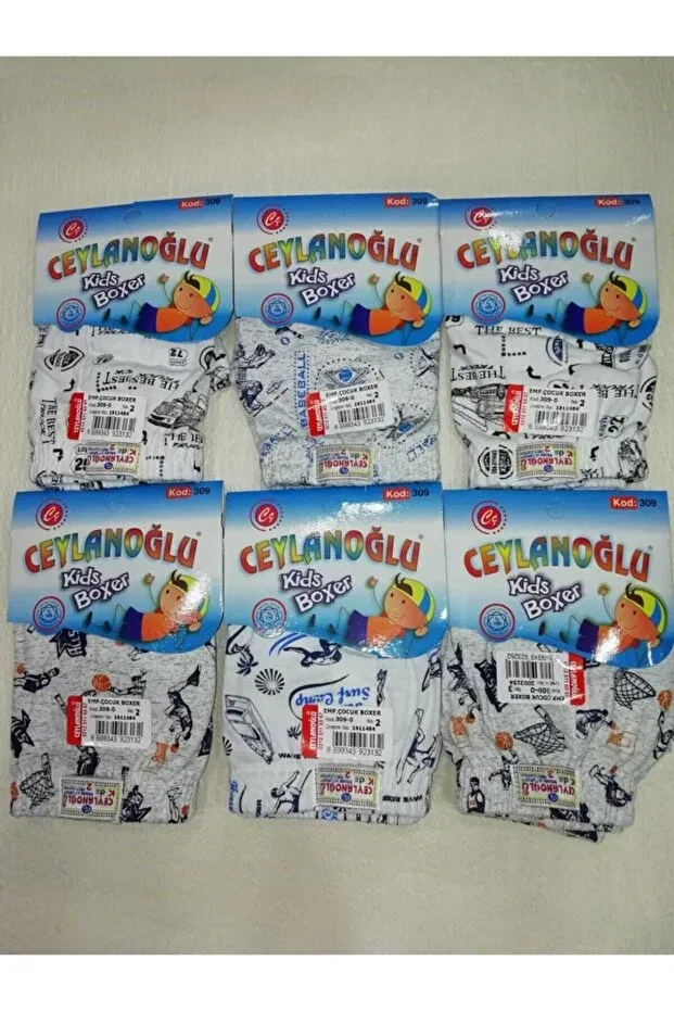 Детские боксеры для мальчиков с принтом Pack of 6 boys' cotton car pattern boxers Ceylanoğlu, Mixed Color