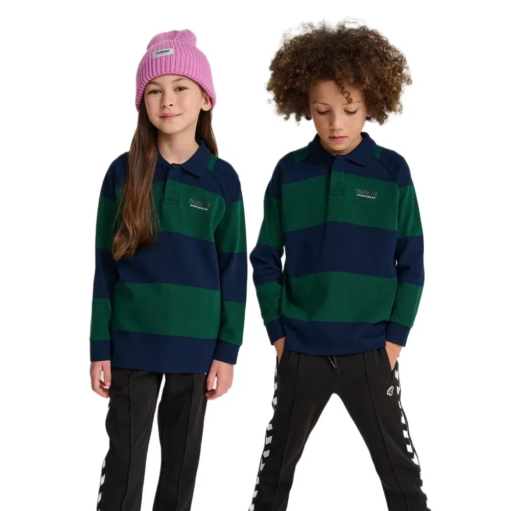 Детское поло для девочек с длинным рукавом Hummel Loose Striped, Blue