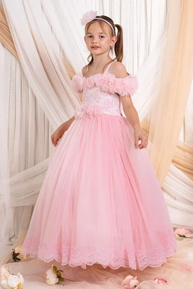 Детское платье для девочек с принтом Party Süslü Pink Kids, Pink