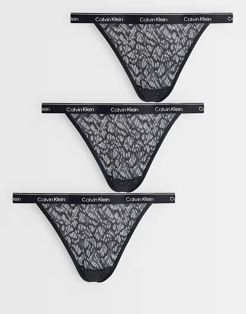 Трусы-бикини кружевные Icon 3 шт Calvin Klein, черный