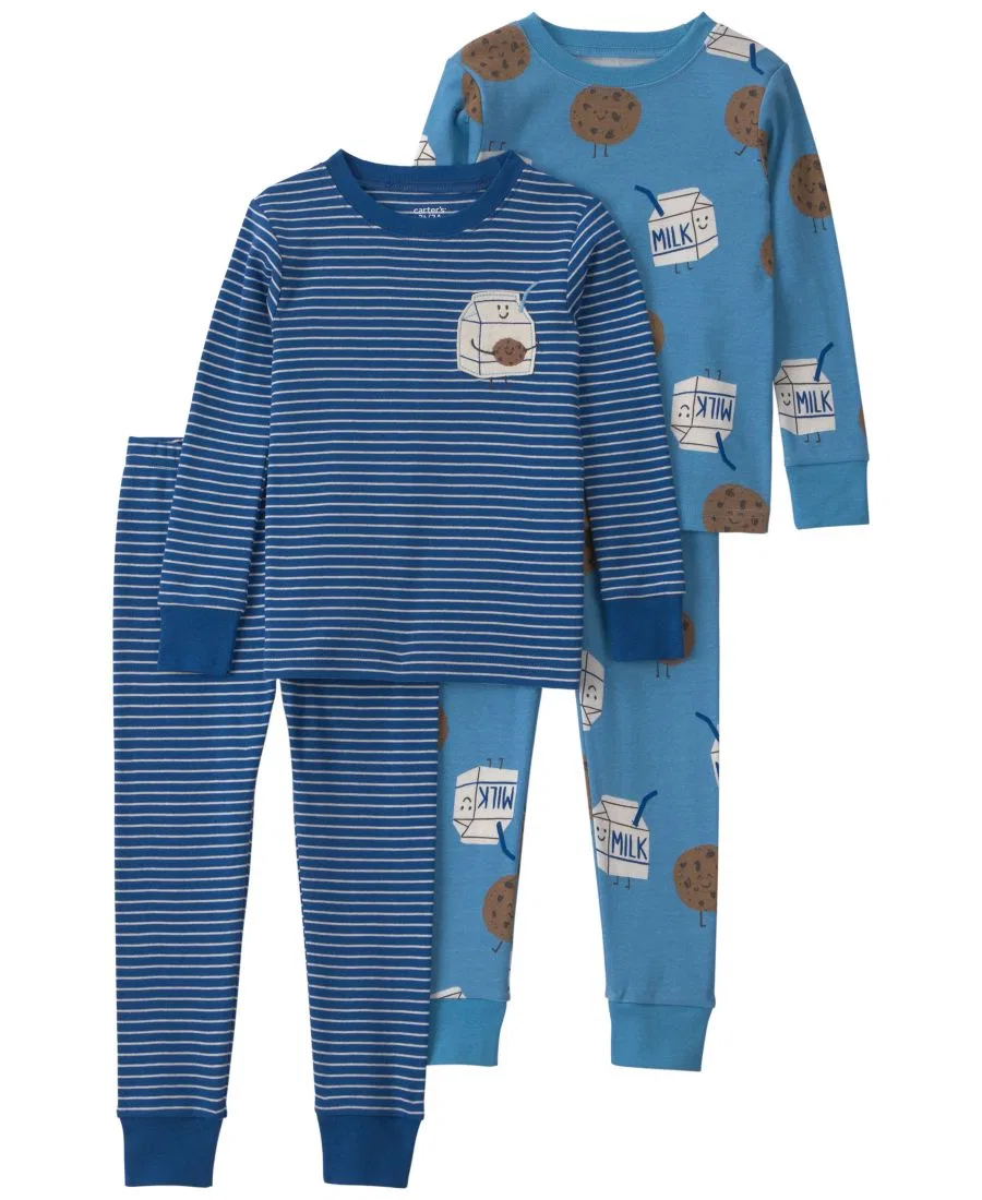 Комплект пижам из хлопка с длинным рукавом, 4 предмета, Milk and Cookies Carter's, Blue
