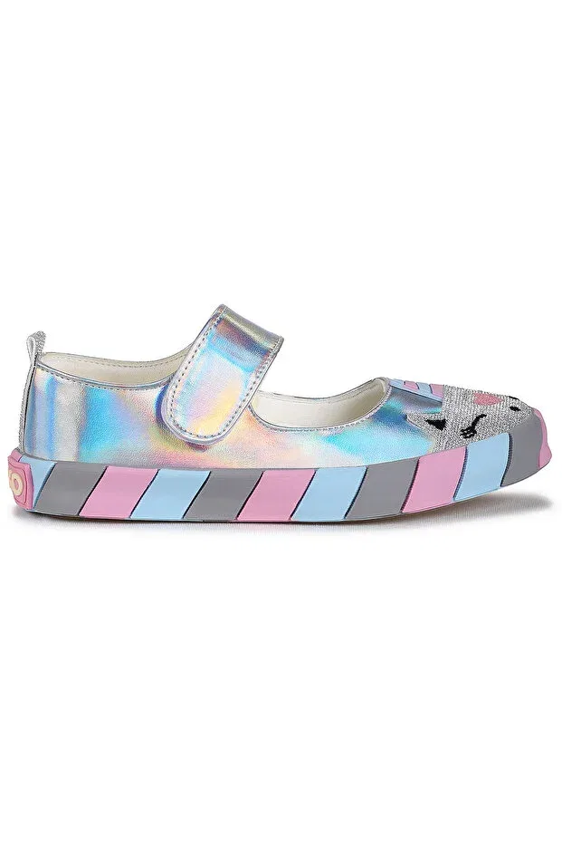 Детские балетки для девочек с принтом Gilan velcro girls' ballerina shoes Kiko Kids, Silver — фото 4