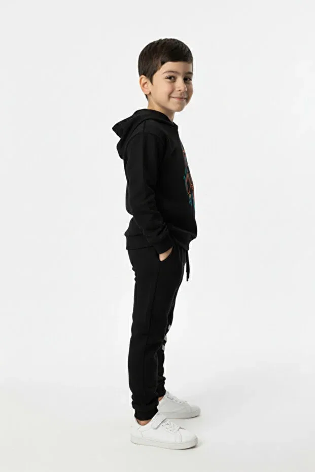 Детское худи для девочек с принтом Galactic Adventurer Premium Kids Hoodie with Pockets and Drawstring Premium Compact Sweatshirt Tracksuit Set Let'S Wear, Black — фото 3