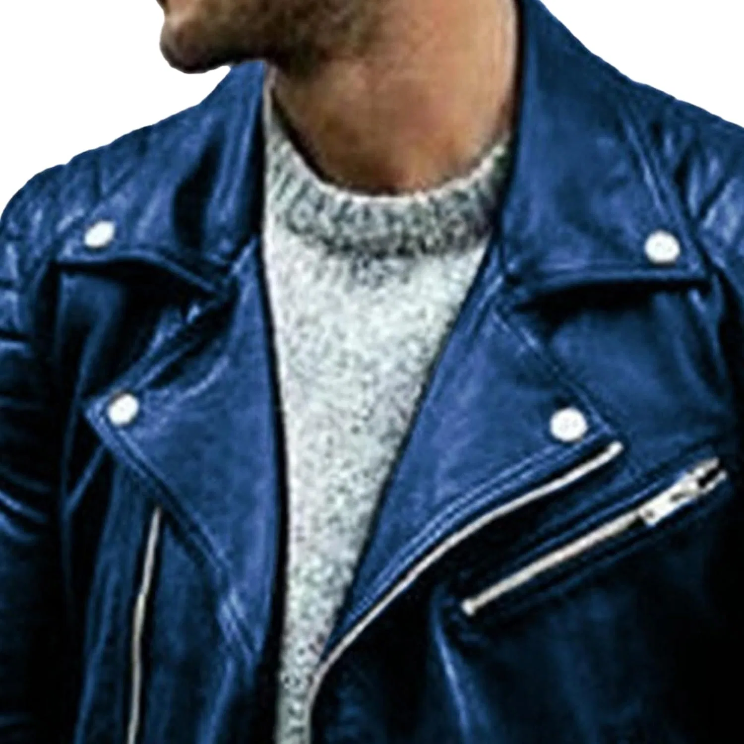 Мужская куртка из экокожи с молнией, Biker Jacket, синий — фото 2