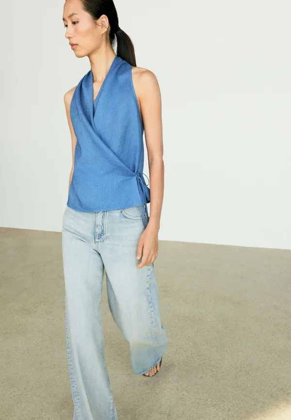 Блуза льняная Blouse Massimo Dutti, синий — фото 4