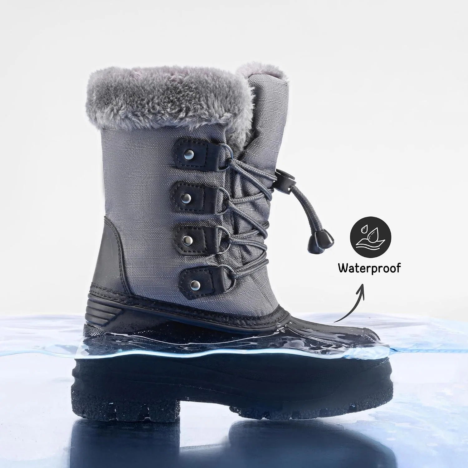 Детские зимние водонепроницаемые снежные ботинки DREAM PAIRS, Grey — фото 2