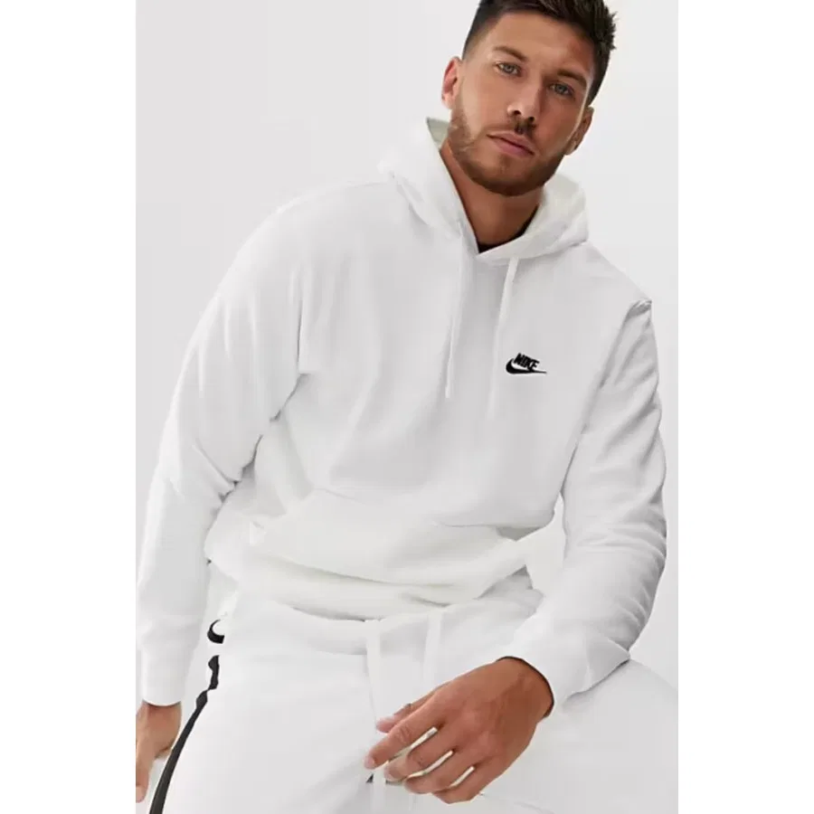 Свитшот мужской с капюшоном и начесом Club Fleece Pullover BB Hoodie Nike, Белый