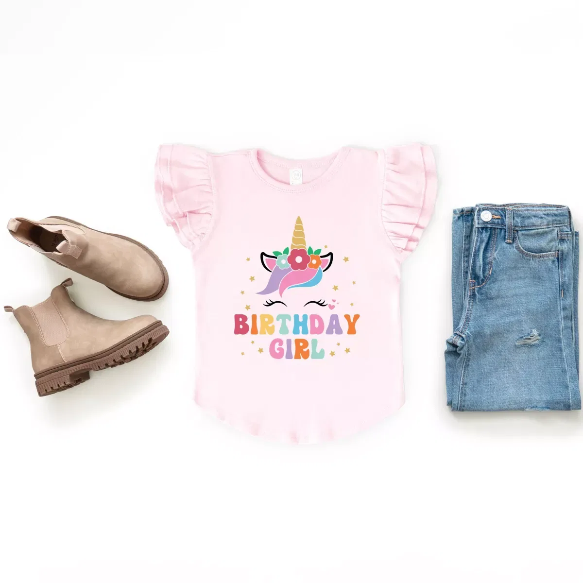 Детская футболка для девочек с принтом Birthday Girl Unicorn The Juniper Shop, Ballerina — фото 2