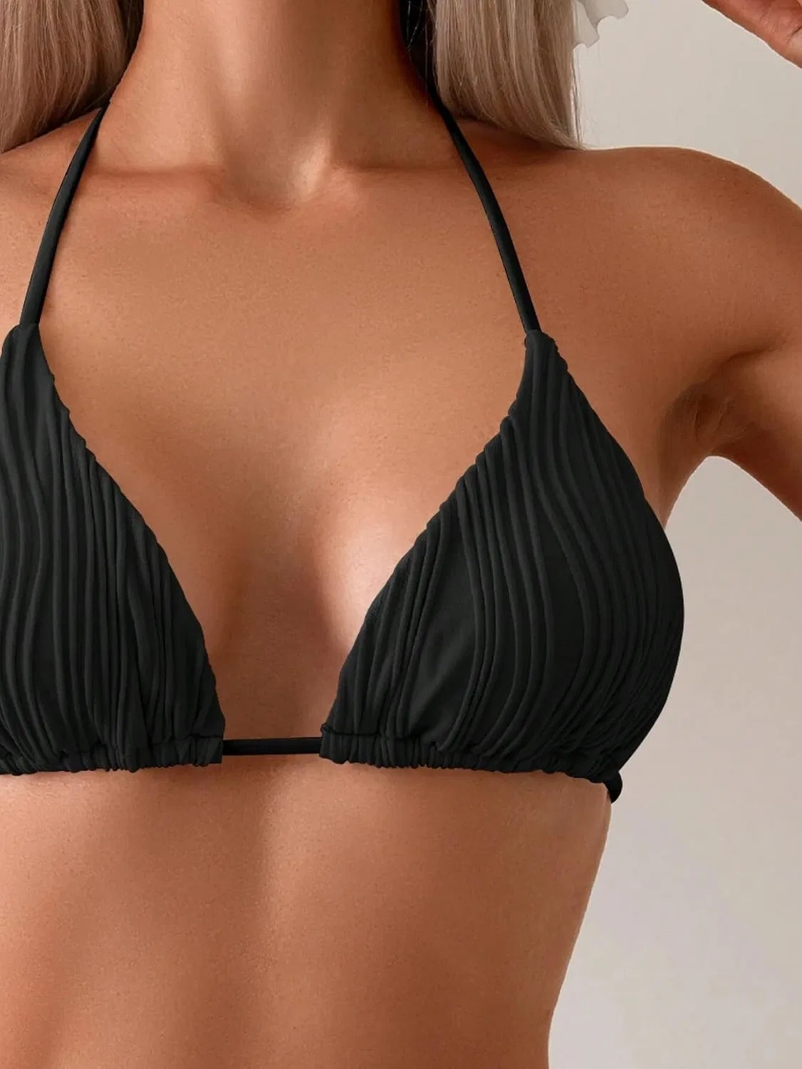 Женский бикини-сет с высокой талией и завязками на спине Halter, Black — фото 3