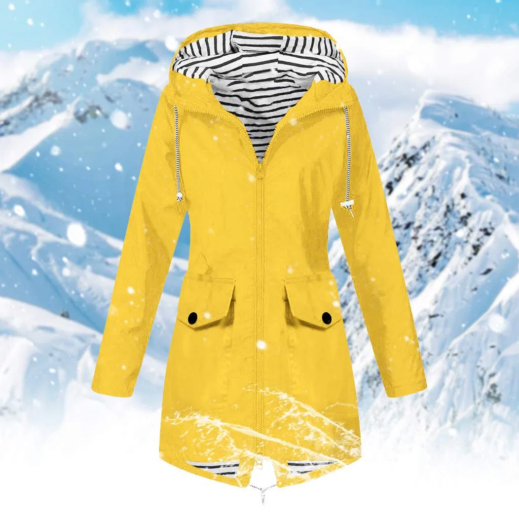 Женская непромокаемая куртка с капюшоном, длинная, однотонная, #A01 Giallo — фото 2