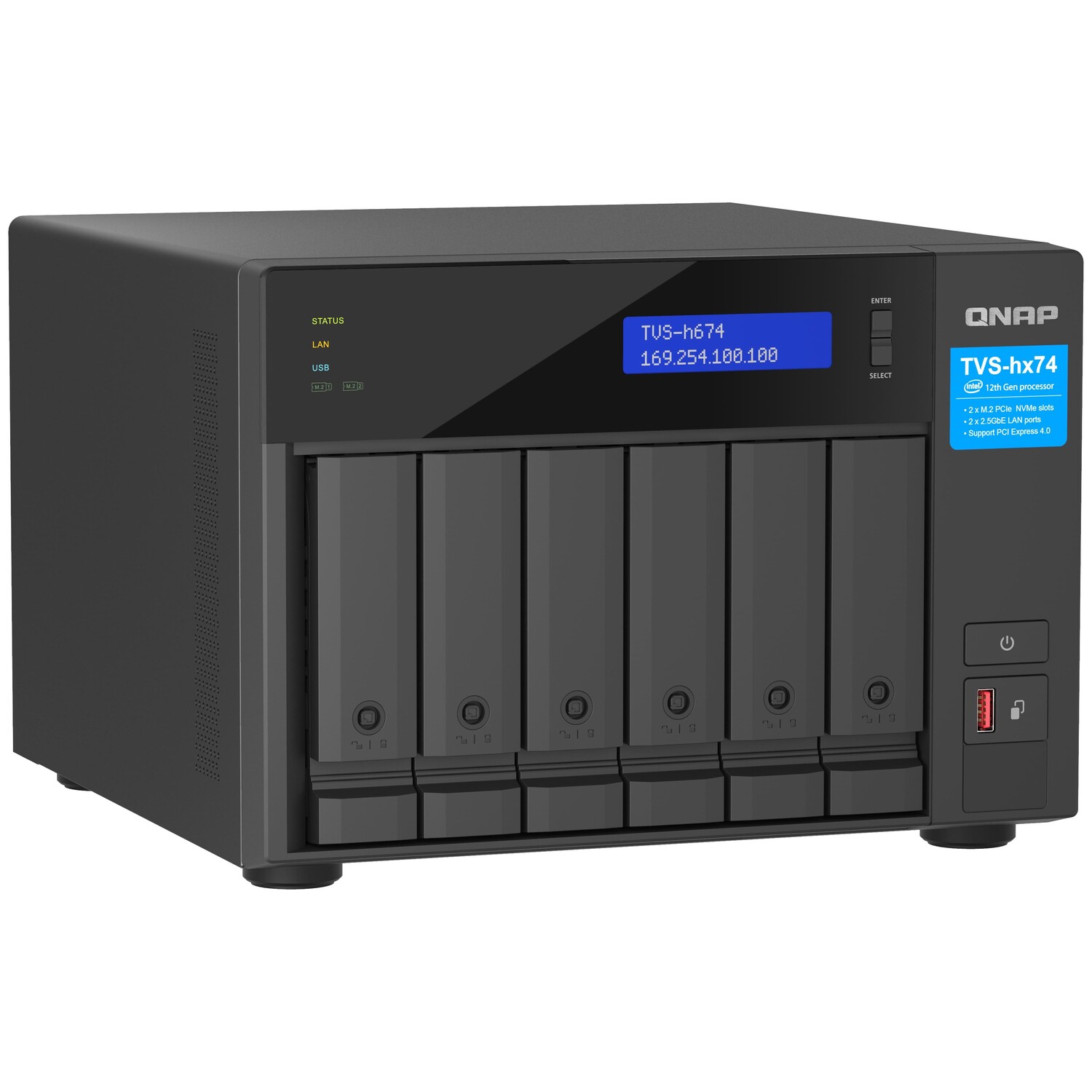 

Сетевое хранилище QNAP TVS-h674, 6 отсеков, 32Гб DDR4, без дисков, черный