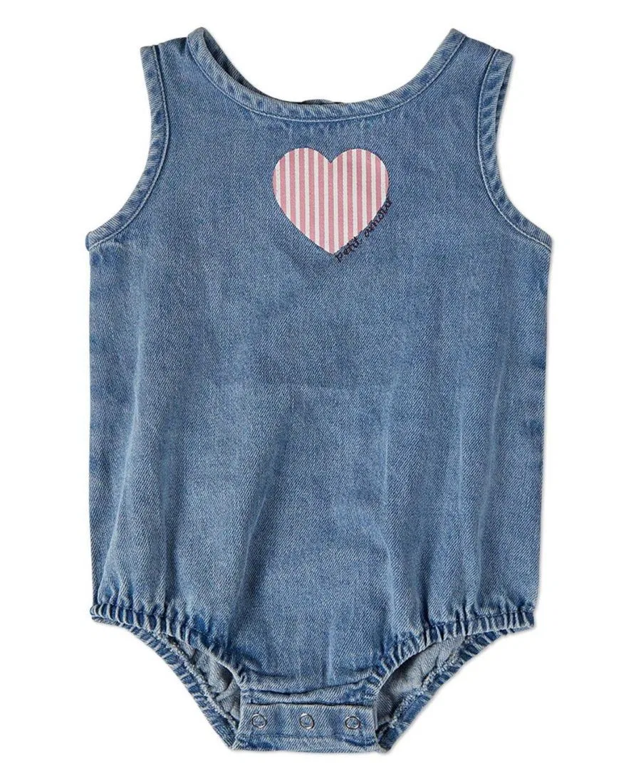 Боди-комбинезон из денима с принтом Petit Amour MeMoi, Denim