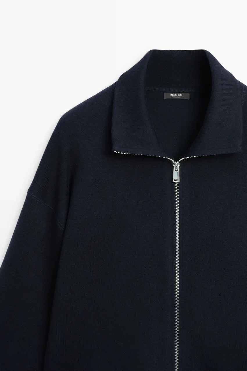 Куртка Massimo Dutti Cotton Knit Zip-up, темно-синий — фото 2