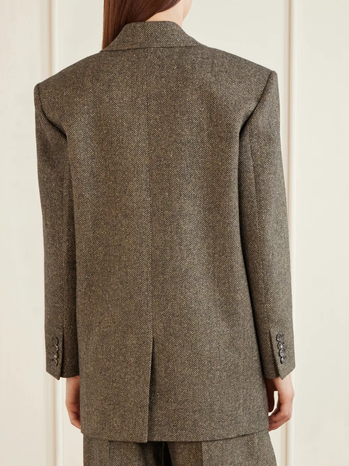 Блейзер из шерсти и шелковой смеси в елочку Saint Laurent, коричневый — фото 3