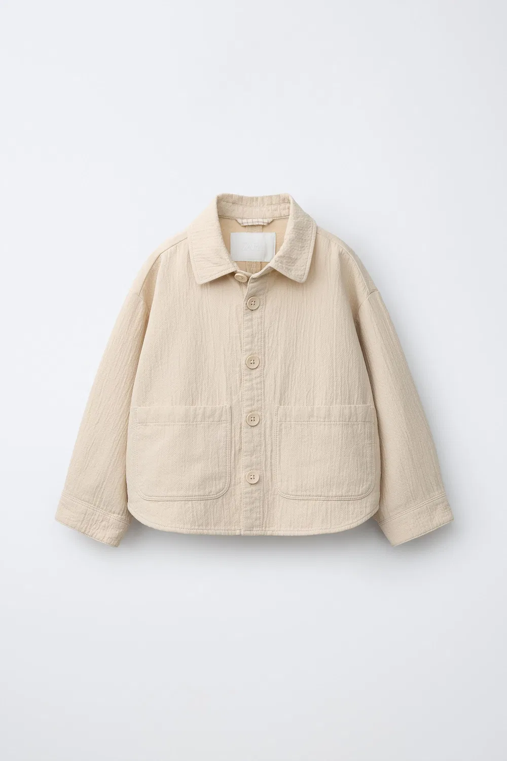 Текстурированная хлопчатобумажная и льняная рубашка-куртка ZARA, Ecru