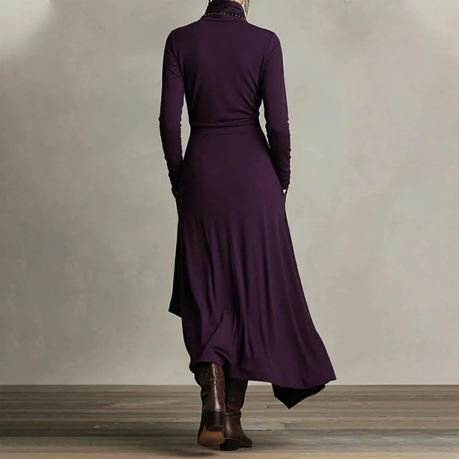 Женское платье макси с высокой горловиной асимметричное, Purple — фото 3