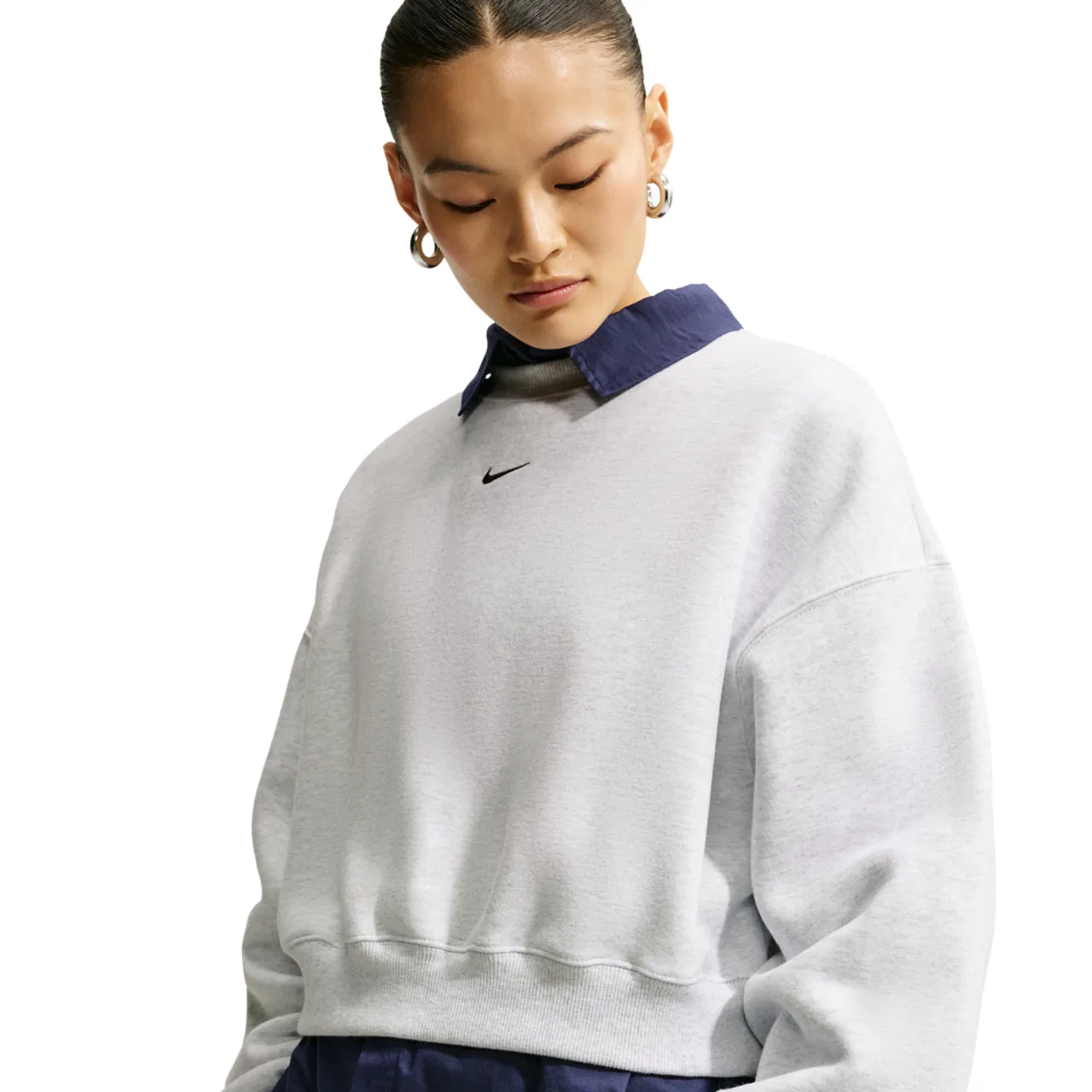 Женский свитшот с кроп-длиной, с опущенным плечом, Nike Studio Fleece, Nike, Black Birch Heather