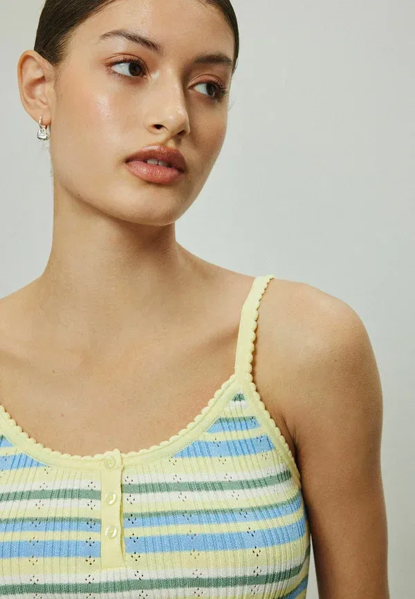 Топ с воротником хенли из рибаны Regular fit pointelle camisole vest top Next Yellow Stripe, желтый — фото 3