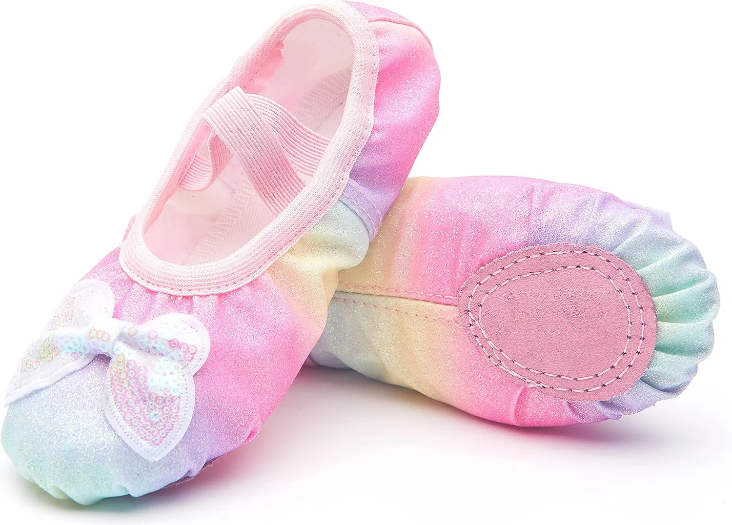 Детские балетки с блестками, с эластичными шнурками, модель Glitter Split-Sole, Anproity, Glitter Rainbow Butterfly