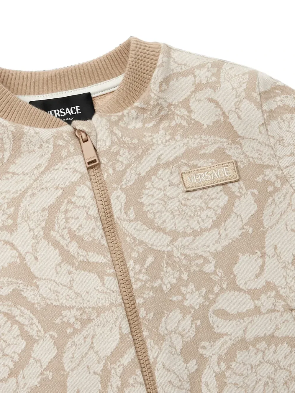 Жаккардовая толстовка на молнии из хлопкового джерси Versace Kids, бежевый — фото 3