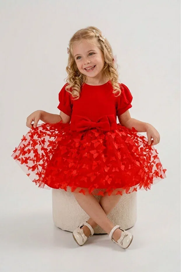 Детское вечернее платье для девочек с коротким рукавом Eray Kids, Red — фото 3