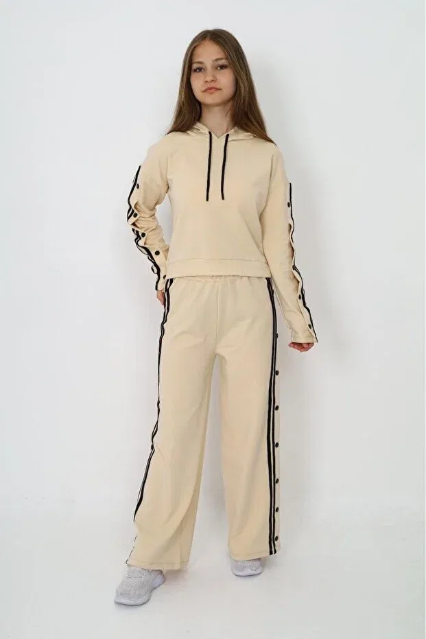 Детский спортивный костюм для девочек с капюшоном oversize Asortik Kids, Cream — фото 4