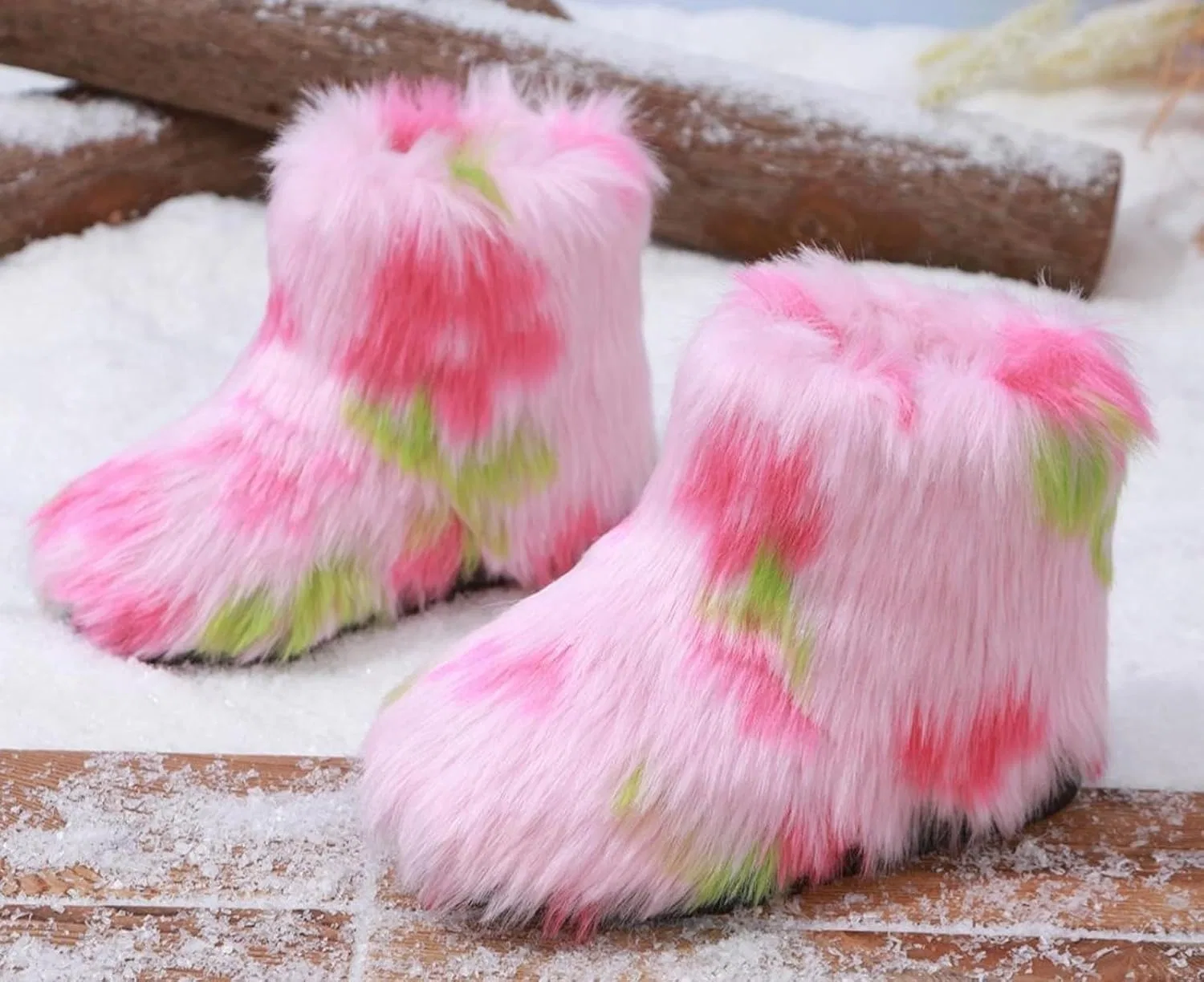 Детские зимние сапоги для девочек с меховой подкладкой FUNCOS, Pink Green — фото 2