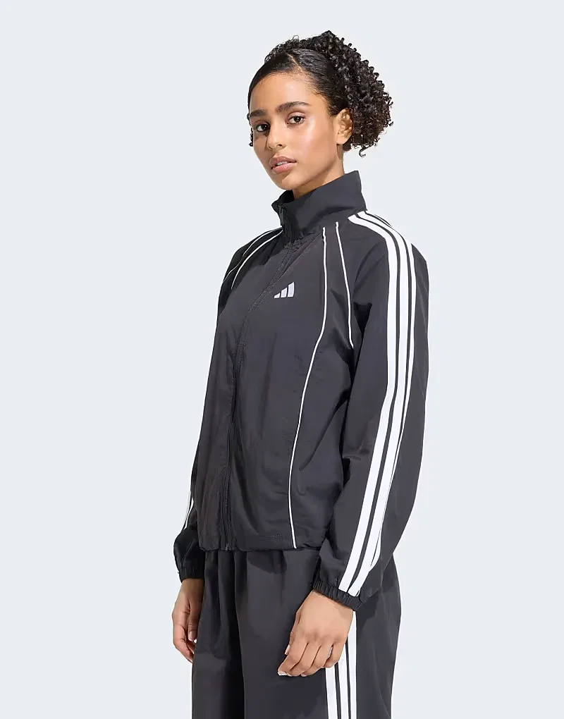 Культовая тканая спортивная куртка Adidas Performance с тремя полосками в черно-белом цвете