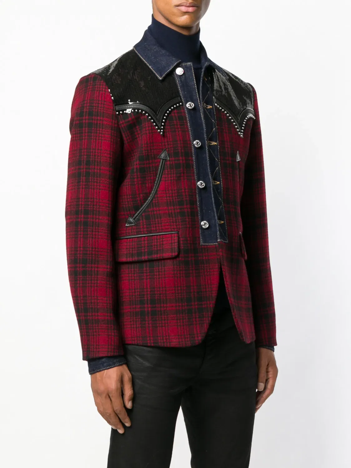 DSQUARED2 Блейзер в клетку с джинсовой отделкой, красный — фото 3