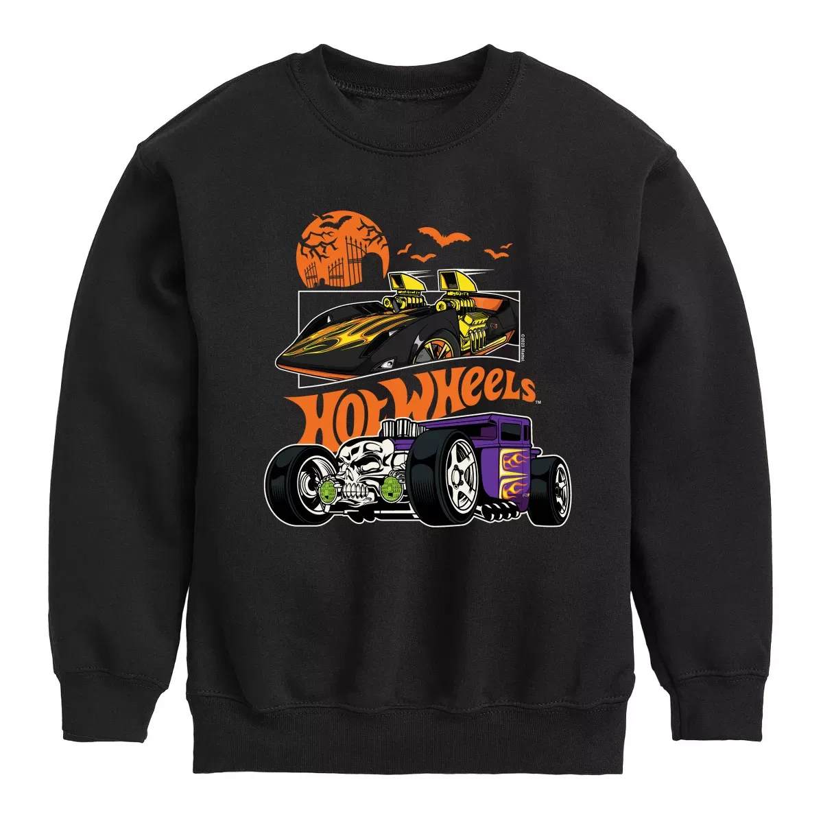 Детское худи-свитшот с принтом Hot Wheels Halloween Classic Spooky Cars Hot Wheels, Black