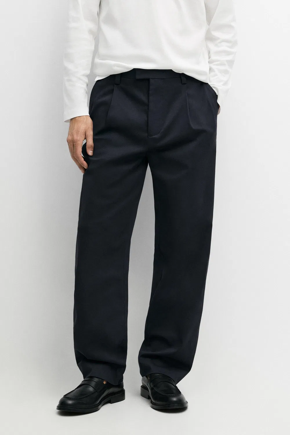 Брюки Massimo Dutti, из смесовой хлопчатобумажной ткани, темно-синий
