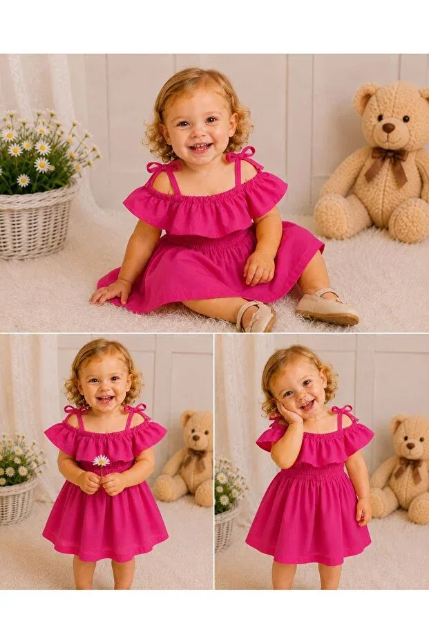 Детское платье для девочек с рюшами на плечах Moda Lina Baby, Fuchsia — фото 3