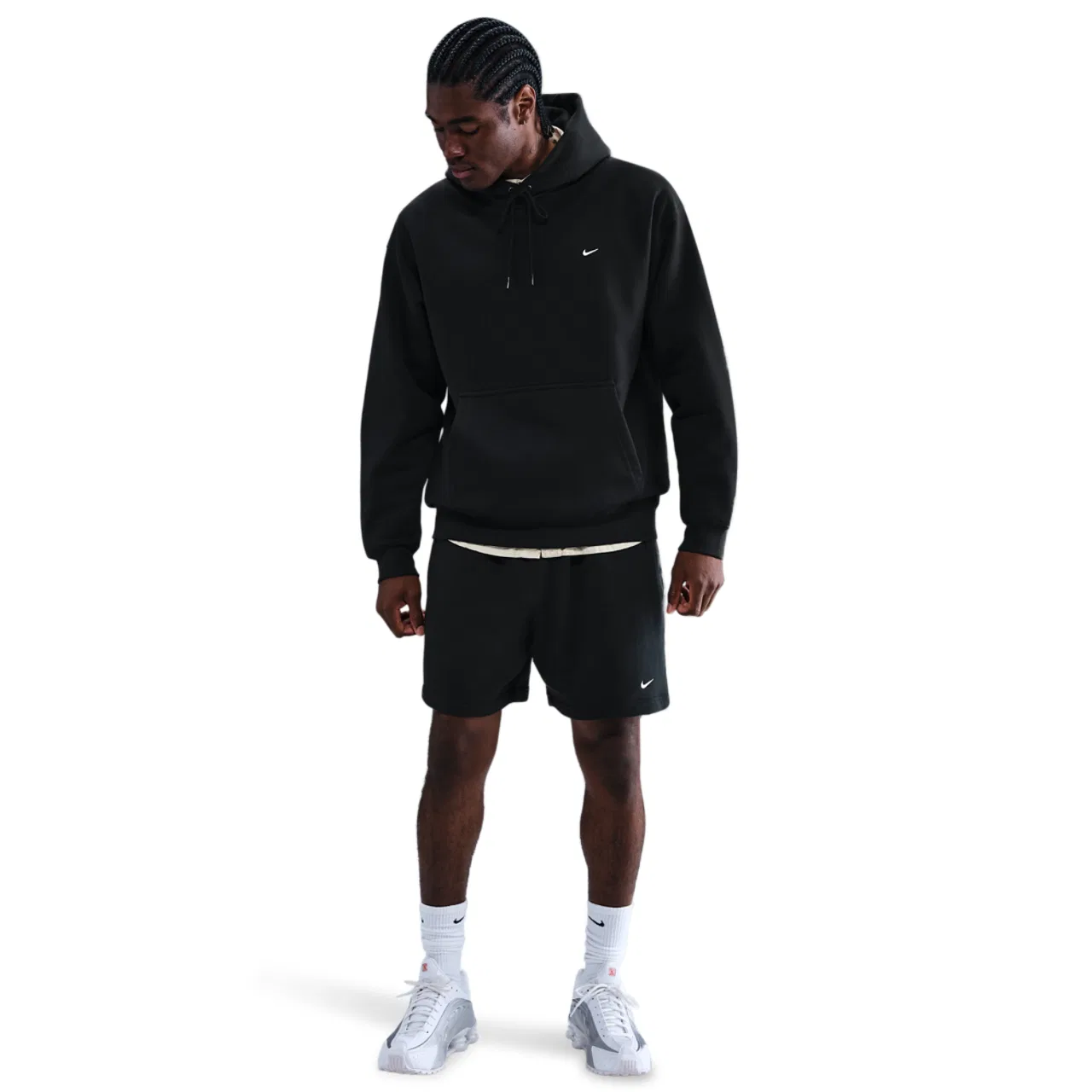 Мужское худи свободного кроя с вышитым логотипом Nike Solo Swoosh, Nike, Black/Black/White — фото 3