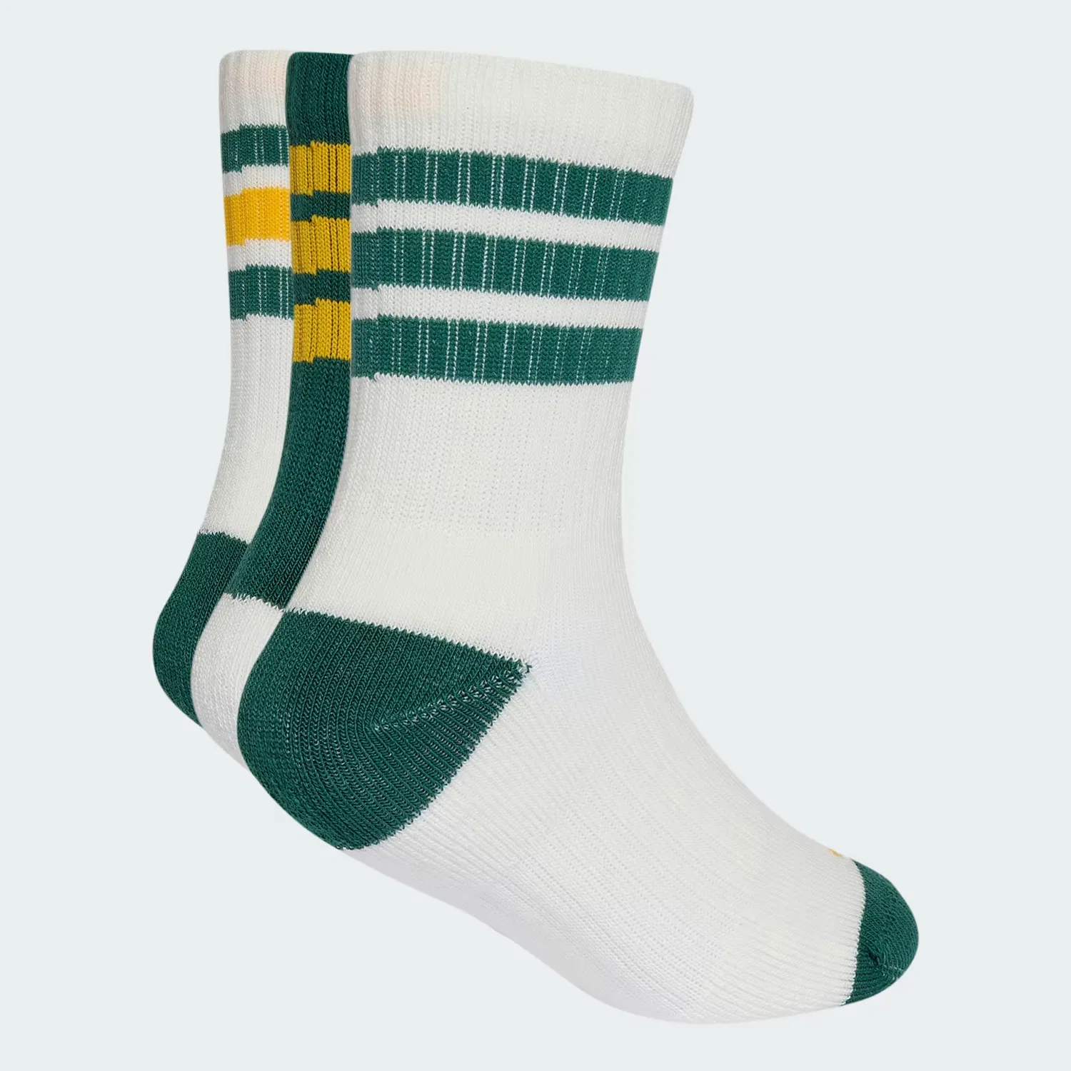 Детские носки с амортизирующей стопой, 3 пары, Kids 3-Stripes Cushioned Crew Socks Adidas Performance, бело-зеленый — фото 2