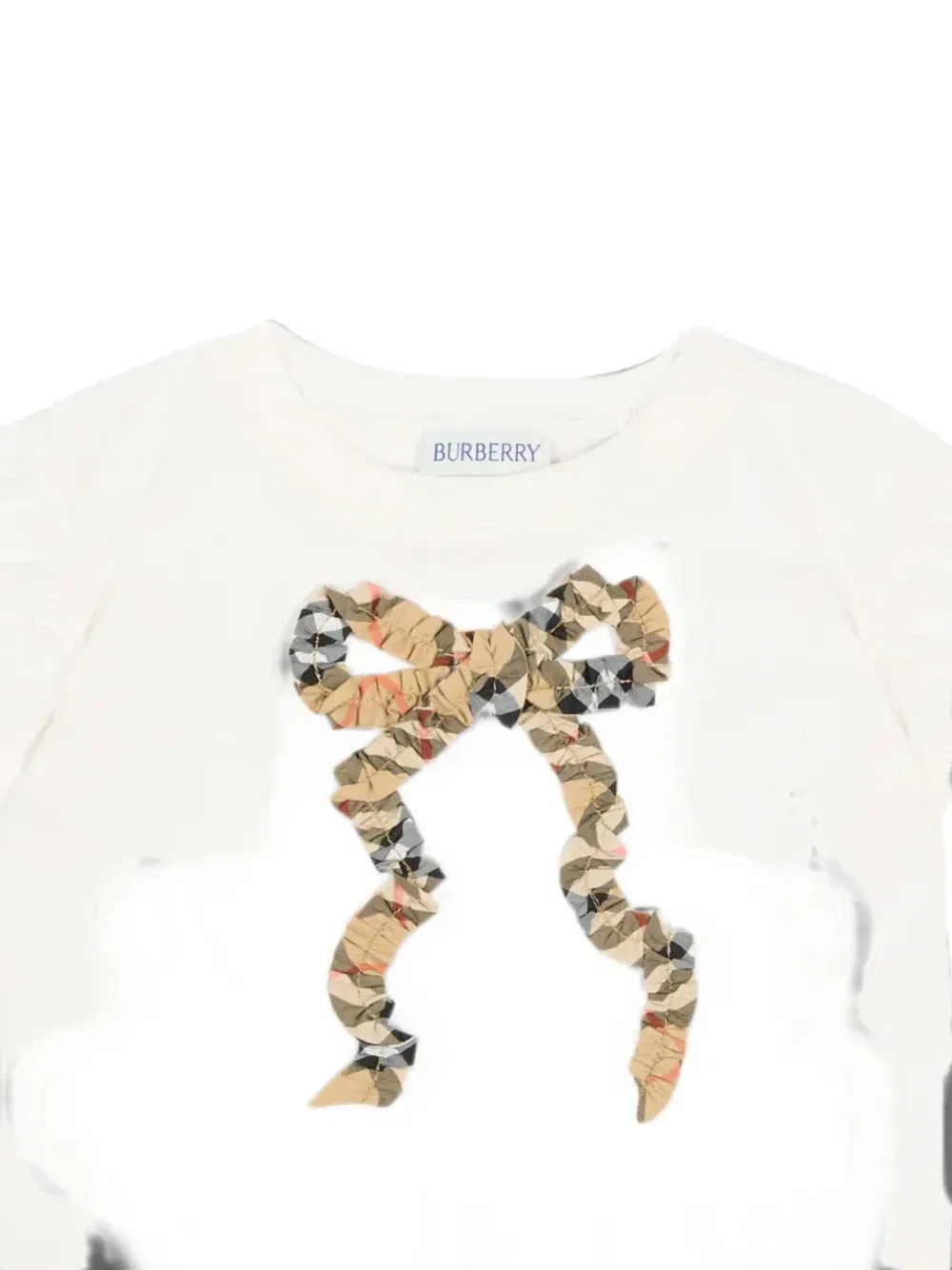 Футболка с рюшами и бантом в клетку Burberry Kids, белый — фото 3
