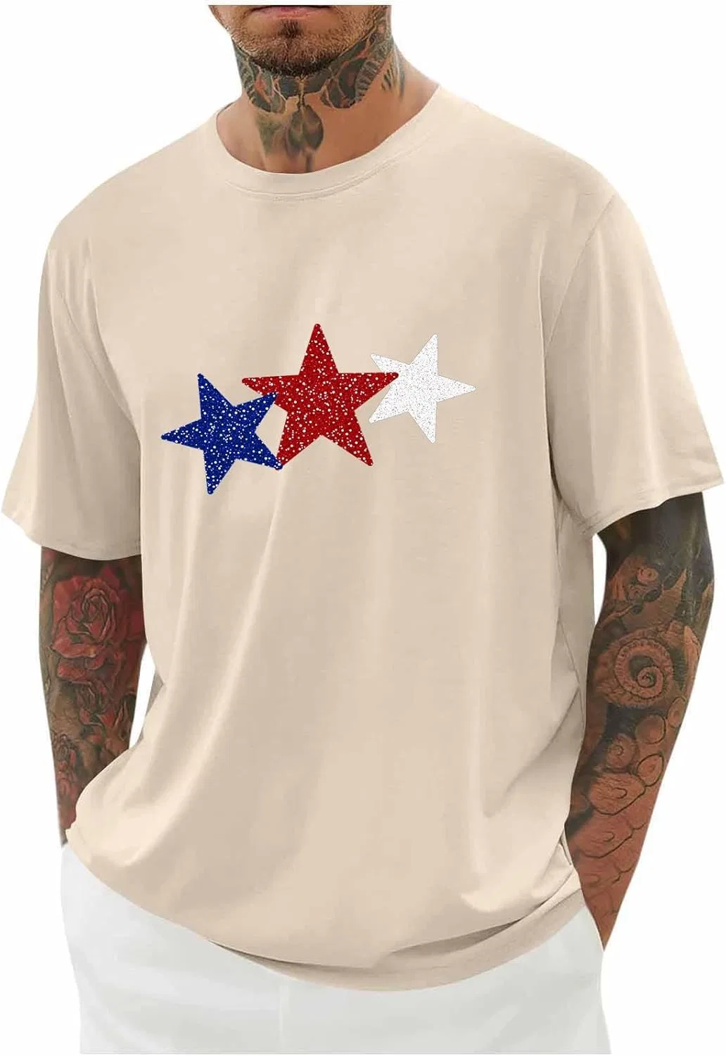Мужская футболка с принтом звезд Fourth of July, Beige