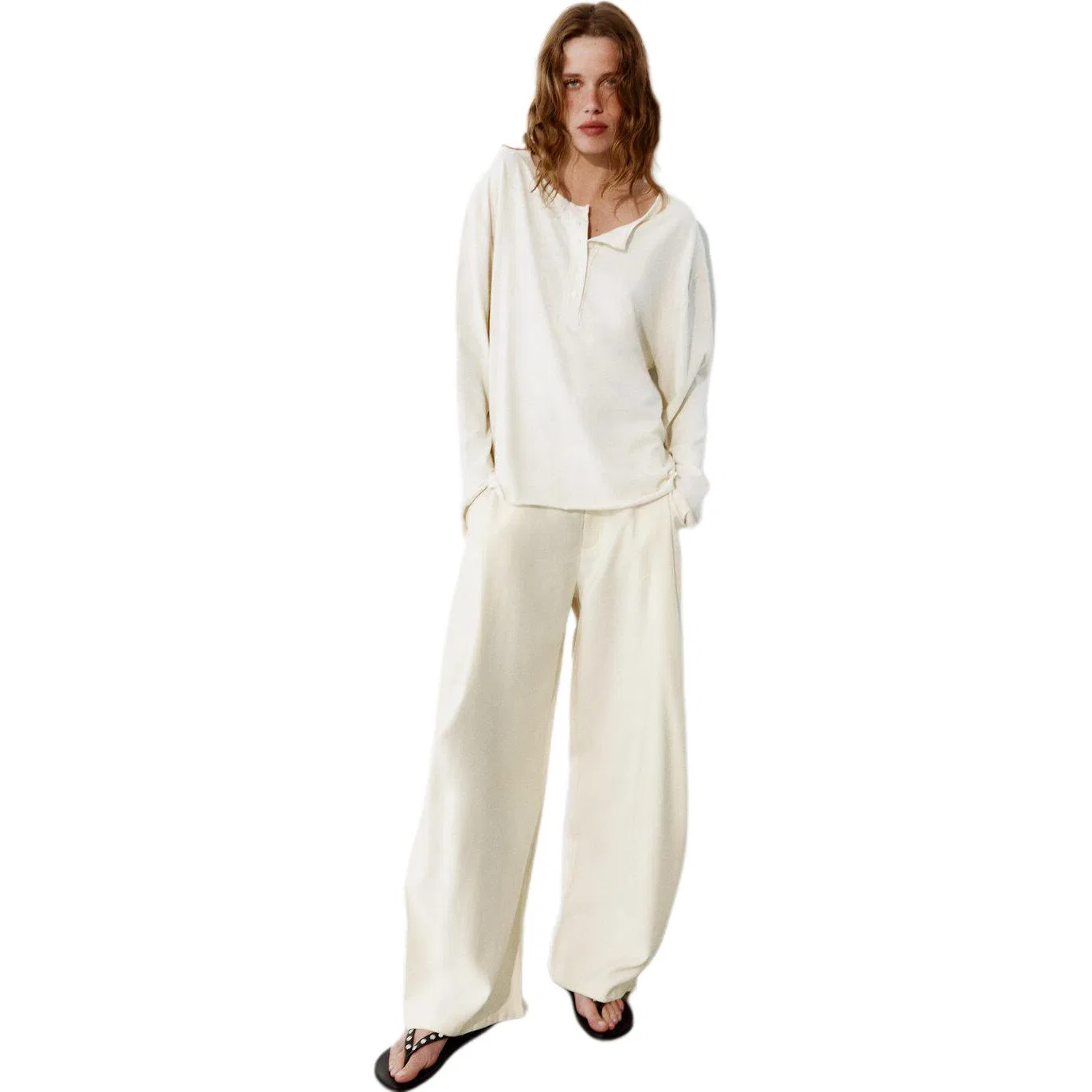 Женские повседневные брюки свободного кроя Raw White, ZARA, Белый — фото 3