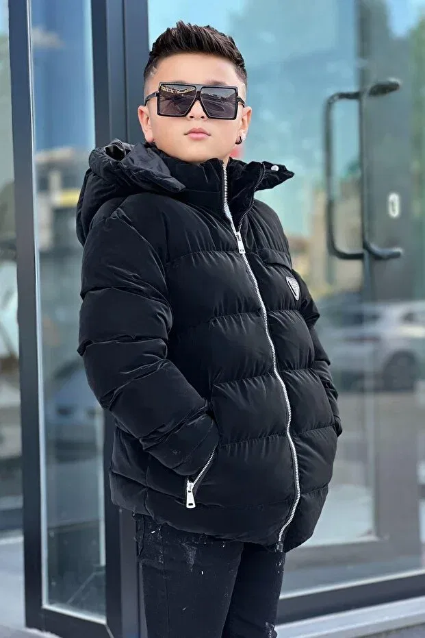 Детское пальто для девочек с капюшоном Pina Kids, Black — фото 3